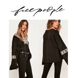 Free People Santa Maria BOHO Embroidered Peasant French  Bell Sleeves  Small